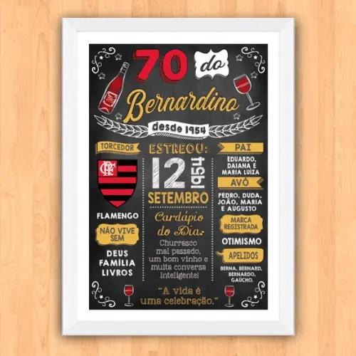 Chalkboard Quadro Poster c/ Moldura 70 Anos A3 30x42cm