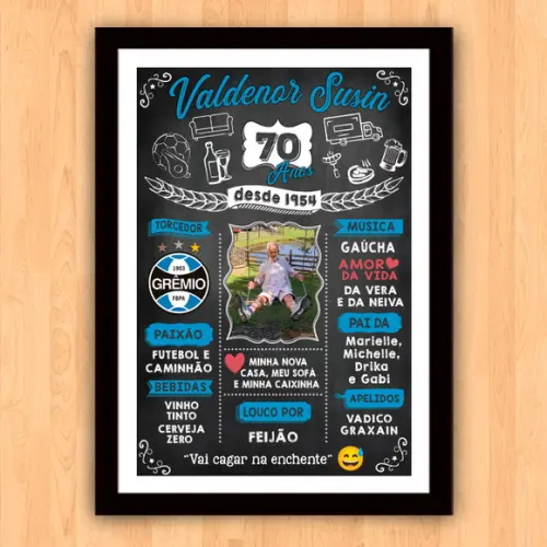 Chalkboard Quadro Poster c/ Moldura 70 Anos A3 30x42cm