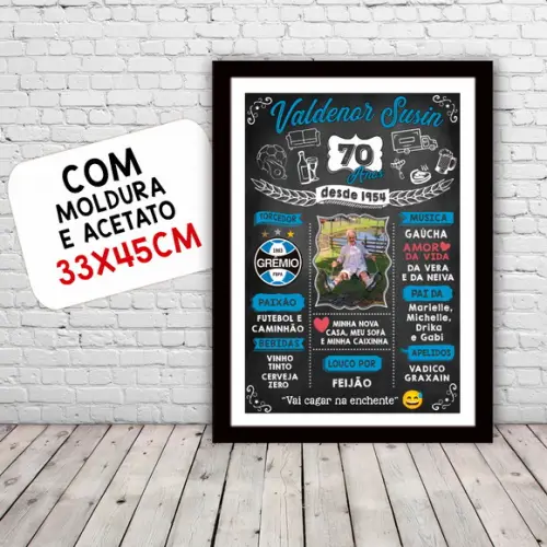 Chalkboard Quadro Poster c/ Moldura 70 Anos A3 30x42cm