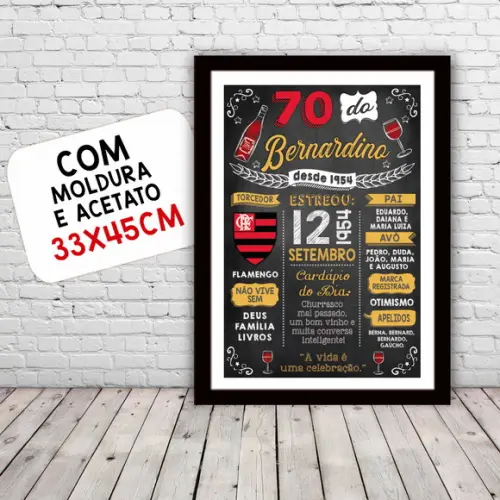 Chalkboard Quadro Poster c/ Moldura 70 Anos A3 30x42cm