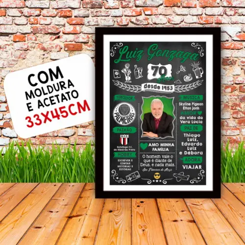 Chalkboard Quadro Poster c/ Moldura 70 Anos A3 30x42cm
