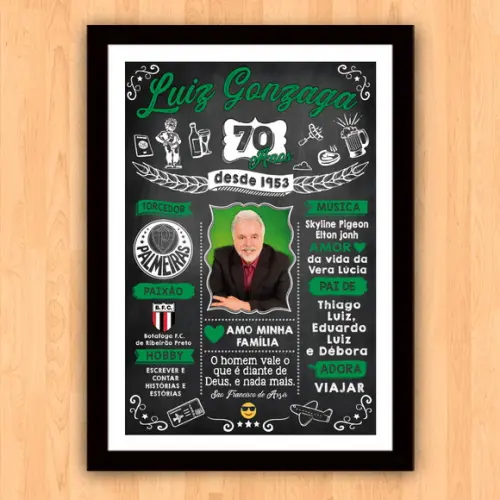 Chalkboard Quadro Poster c/ Moldura 70 Anos A3 30x42cm