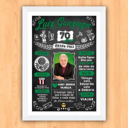 Chalkboard Quadro Poster c/ Moldura 70 Anos A3 30x42cm