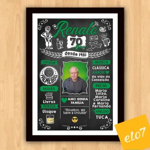 Chalkboard Quadro Poster C/ Moldura 70 Anos A3 30x42cm