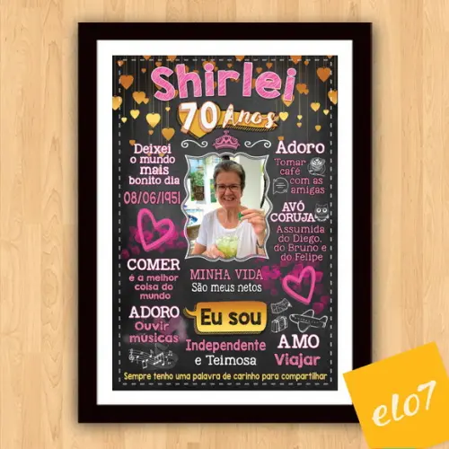 Chalkboard Quadro Poster C/ Moldura 70 Anos A3 30x42cm