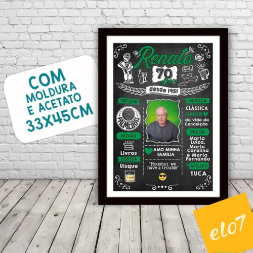 Chalkboard Quadro Poster C/ Moldura 70 Anos A3 30x42cm