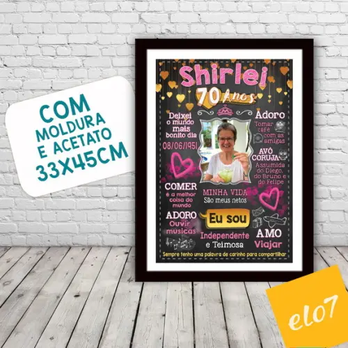 Chalkboard Quadro Poster C/ Moldura 70 Anos A3 30x42cm