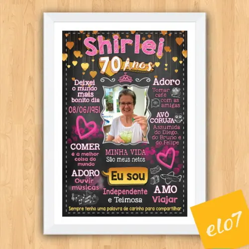 Chalkboard Quadro Poster C/ Moldura 70 Anos A3 30x42cm