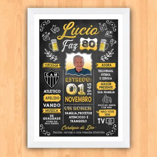 Chalkboard Quadro Poster c/ Moldura 80 Anos A3 30x42cm
