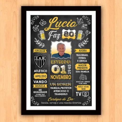 Chalkboard Quadro Poster c/ Moldura 80 Anos A3 30x42cm