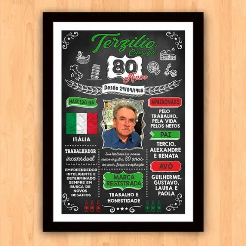 Chalkboard Quadro Poster c/ Moldura 80 Anos A3 30x42cm