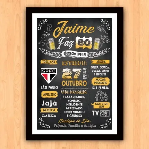 Chalkboard Quadro Poster c/ Moldura 80 Anos A3 30x42cm