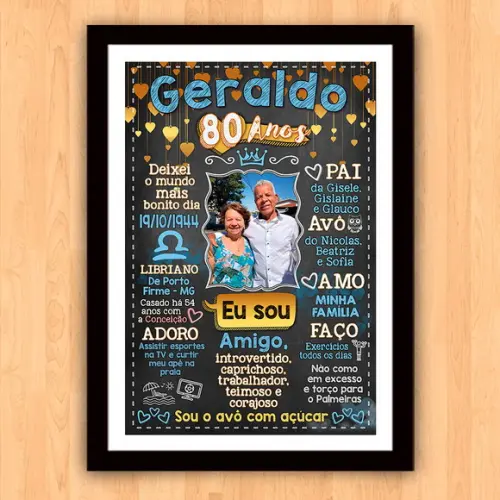 Chalkboard Quadro Poster c/ Moldura 80 Anos A3 30x42cm