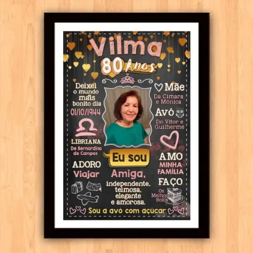 Chalkboard Quadro Poster c/ Moldura 80 Anos A3 30x42cm