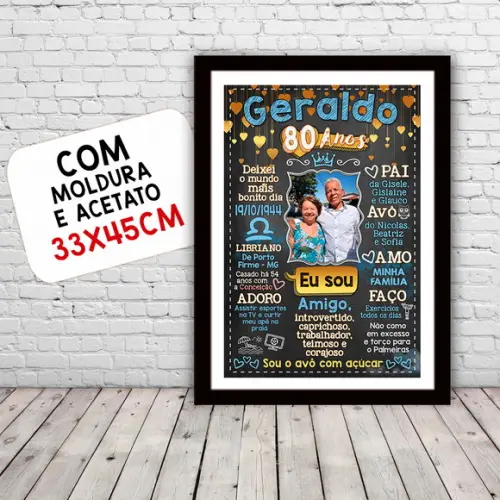 Chalkboard Quadro Poster c/ Moldura 80 Anos A3 30x42cm