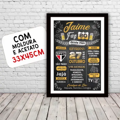 Chalkboard Quadro Poster c/ Moldura 80 Anos A3 30x42cm