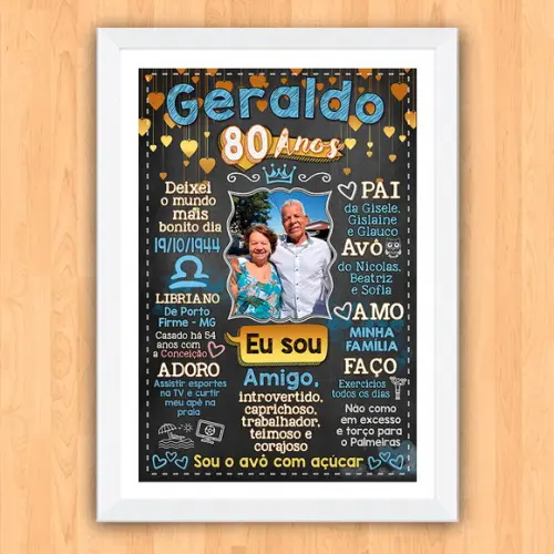 Chalkboard Quadro Poster c/ Moldura 80 Anos A3 30x42cm