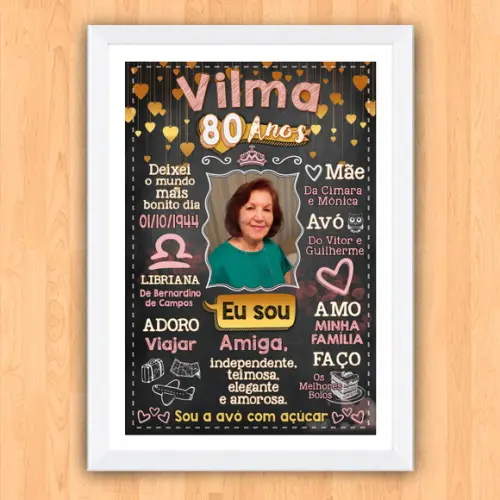 Chalkboard Quadro Poster c/ Moldura 80 Anos A3 30x42cm