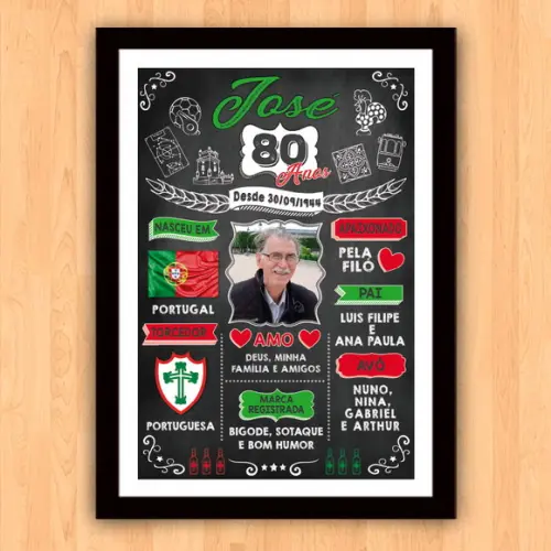 Chalkboard Quadro Poster c/ Moldura 80 Anos A3 30x42cm