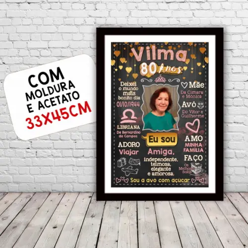 Chalkboard Quadro Poster c/ Moldura 80 Anos A3 30x42cm