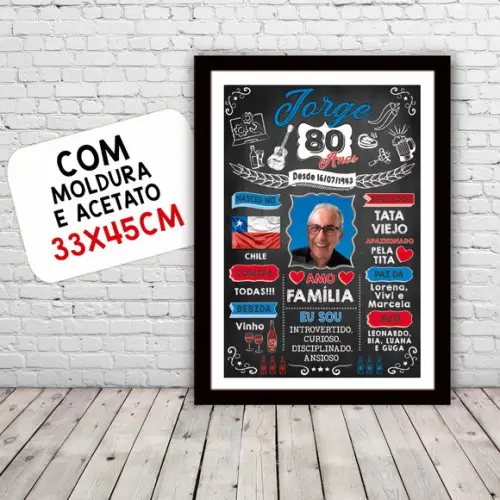 Chalkboard Quadro Poster c/ Moldura 80 Anos A3 30x42cm