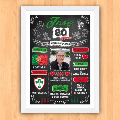 Chalkboard Quadro Poster c/ Moldura 80 Anos A3 30x42cm