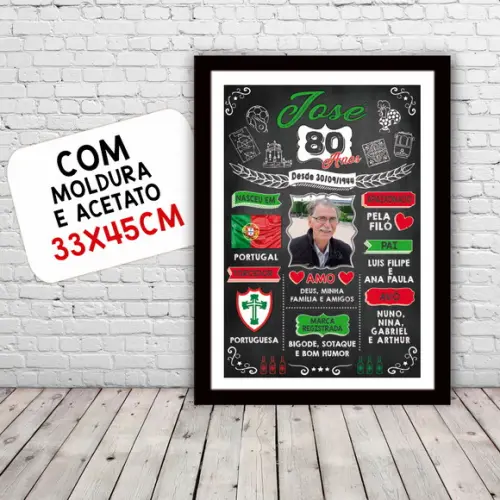 Chalkboard Quadro Poster c/ Moldura 80 Anos A3 30x42cm