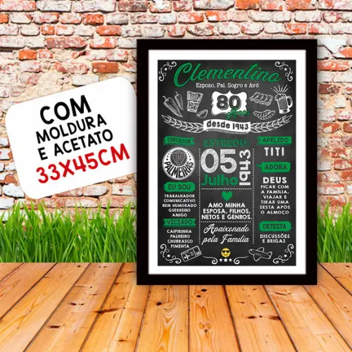 Chalkboard Quadro Poster c/ Moldura 80 Anos A3 30x42cm