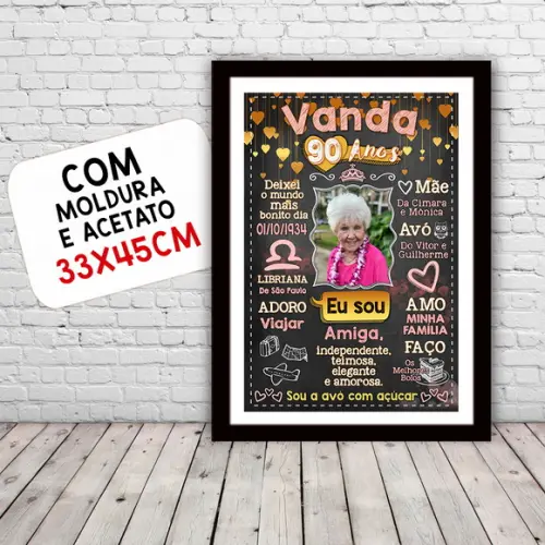 Chalkboard Quadro Poster c/ Moldura 90 Anos A3 30x42cm