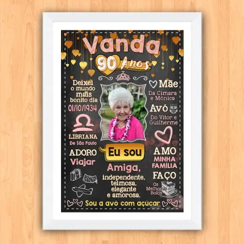Chalkboard Quadro Poster c/ Moldura 90 Anos A3 30x42cm