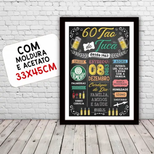 Chalkboard Quadro Poster c/ Moldura Aniversário 60 Anos
