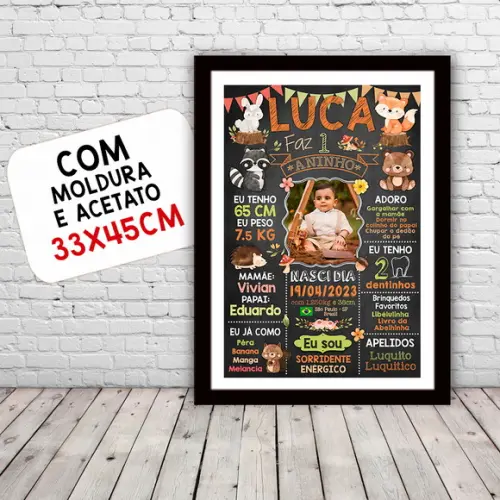 Chalkboard Quadro Poster c/ Moldura Bosque Encantado 30x42cm