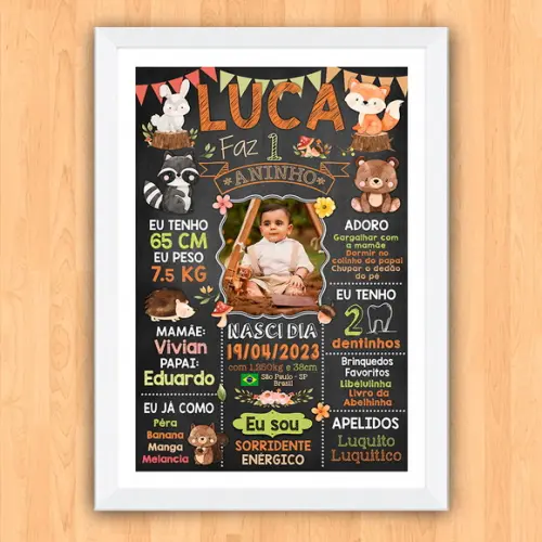 Chalkboard Quadro Poster c/ Moldura Bosque Encantado 30x42cm