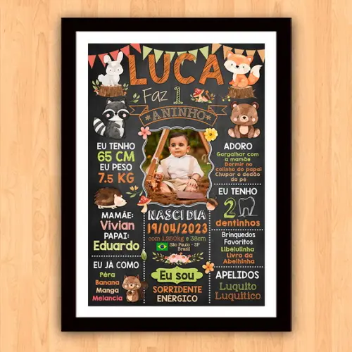 Chalkboard Quadro Poster c/ Moldura Bosque Encantado 30x42cm