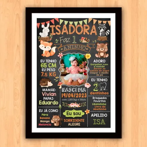 Chalkboard Quadro Poster c/ Moldura Bosque Encantado 30x42cm