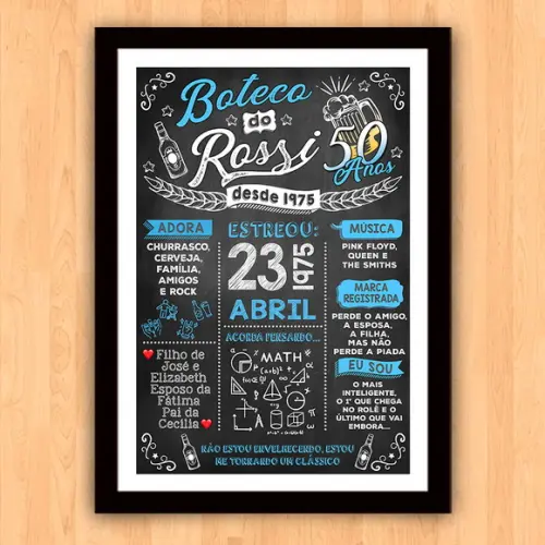 Chalkboard Quadro Poster c/ Moldura Boteco 50 Anos 30x42cm