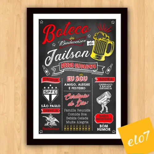 Chalkboard Quadro Poster C/ Moldura Boteco Bud A3 30x42cm