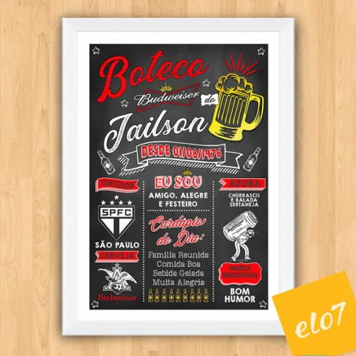 Chalkboard Quadro Poster C/ Moldura Boteco Bud A3 30x42cm