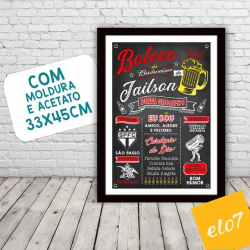 Chalkboard Quadro Poster C/ Moldura Boteco Bud A3 30x42cm