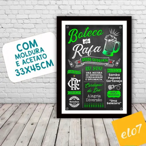 Chalkboard Quadro Poster C/ Moldura Boteco Verde 30x42cm
