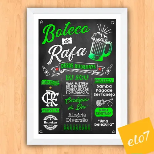 Chalkboard Quadro Poster C/ Moldura Boteco Verde 30x42cm