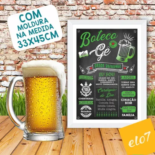 Chalkboard Quadro Poster C/ Moldura Boteco Verde 30x42cm