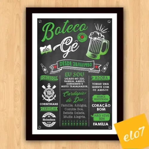 Chalkboard Quadro Poster C/ Moldura Boteco Verde 30x42cm