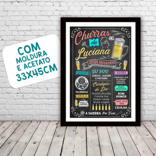 Chalkboard Quadro Poster c/ Moldura Churras A3 30x42cm