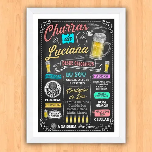 Chalkboard Quadro Poster c/ Moldura Churras A3 30x42cm