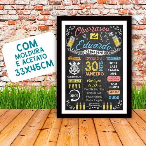 Chalkboard Quadro Poster c/ Moldura Churrasco A3 30x42cm