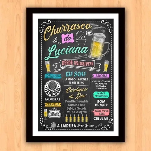 Chalkboard Quadro Poster c/ Moldura Churrasco A3 30x42cm