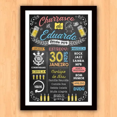 Chalkboard Quadro Poster c/ Moldura Churrasco A3 30x42cm