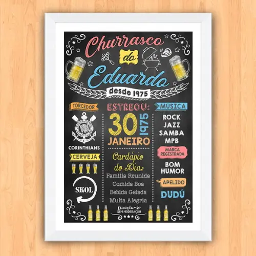 Chalkboard Quadro Poster c/ Moldura Churrasco A3 30x42cm