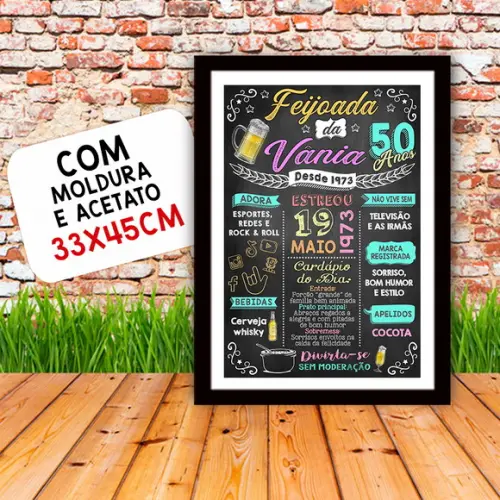 Chalkboard Quadro Poster c/ Moldura Feijoada A3 30x42cm